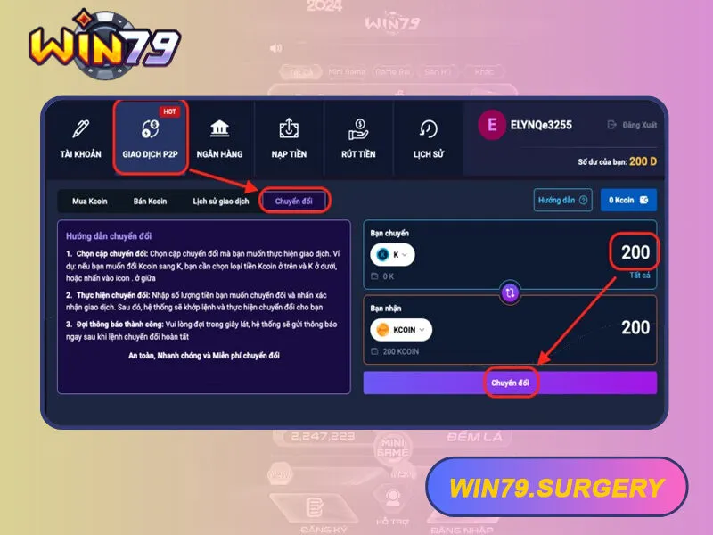 Giao dịch P2P trên Win79